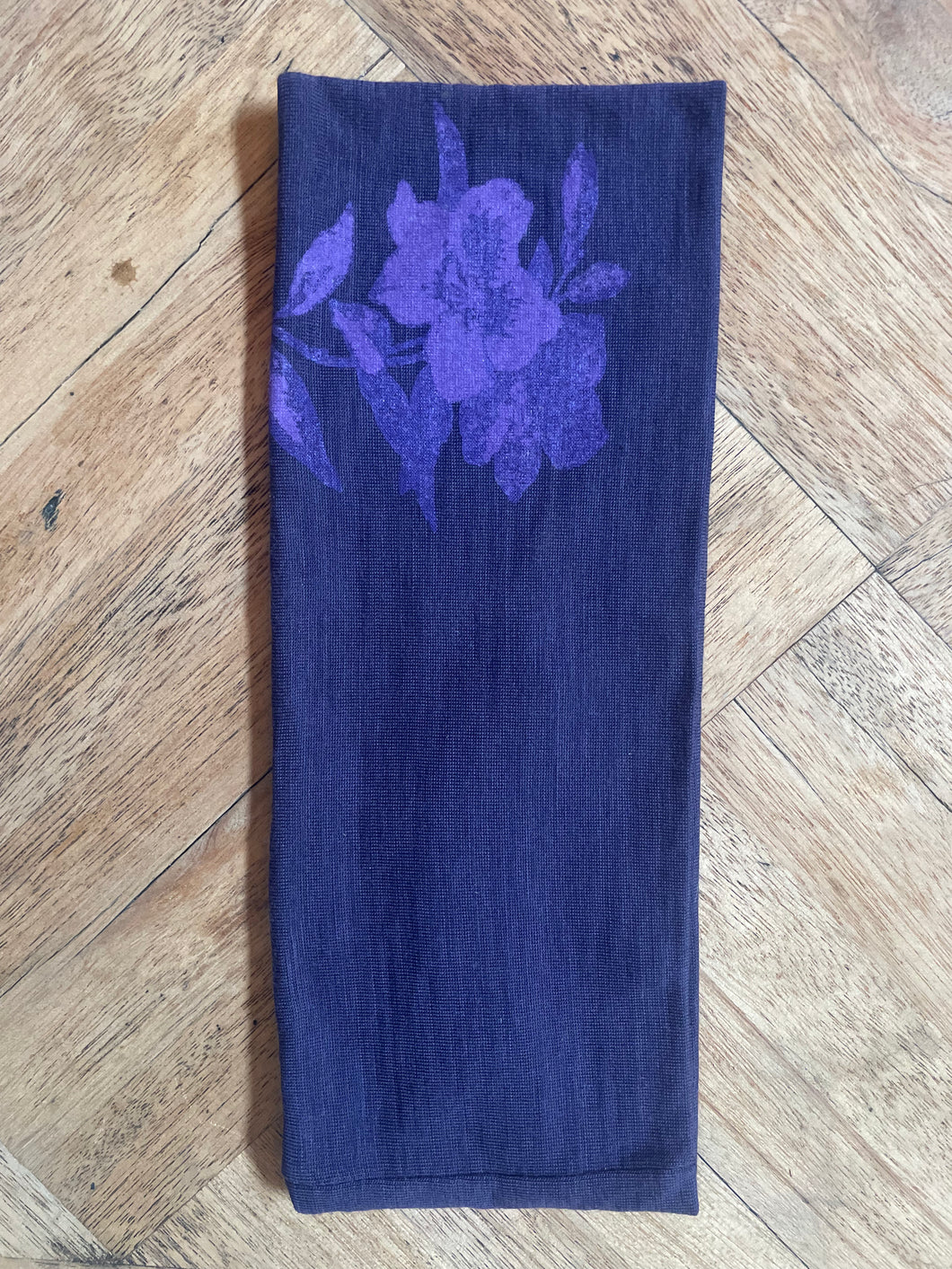 MERINO PRINTED BANDANA - Purple with Purple Flowe