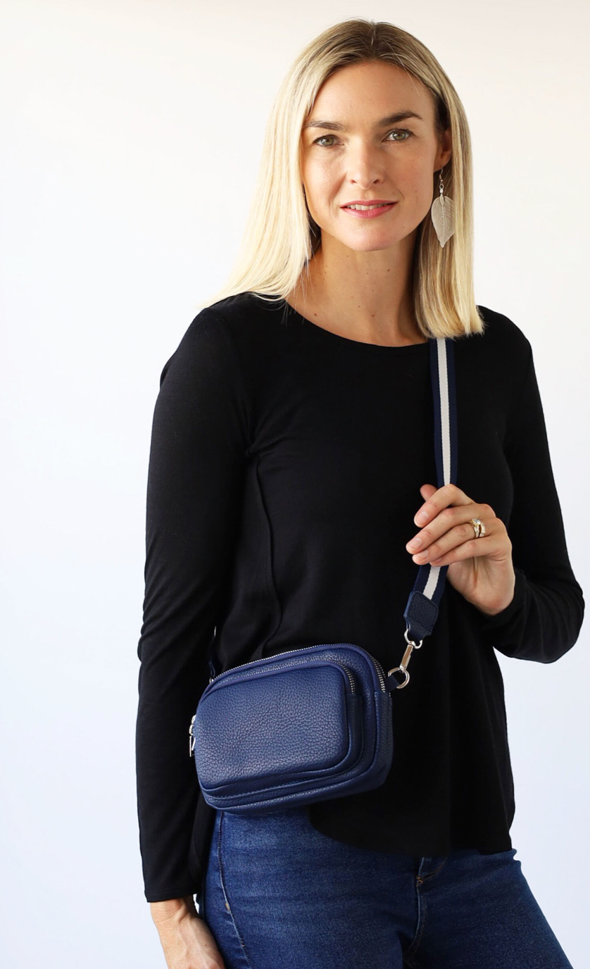 3 ZIP POCKET CROSS BODY BAG - Navy