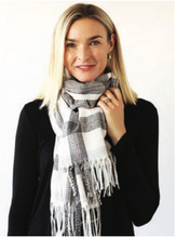 Load image into Gallery viewer, CHECKED WINTER SCARF WITH TASSELS - Winter White/Black
