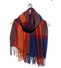 Load image into Gallery viewer, BIG CHECK SCARF WITH TASSELS - Pumkin, blue and blue
