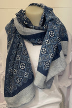 Load image into Gallery viewer, DIAMONDS WITH FINE CHEVRON BORDER SCARF - NAVY
