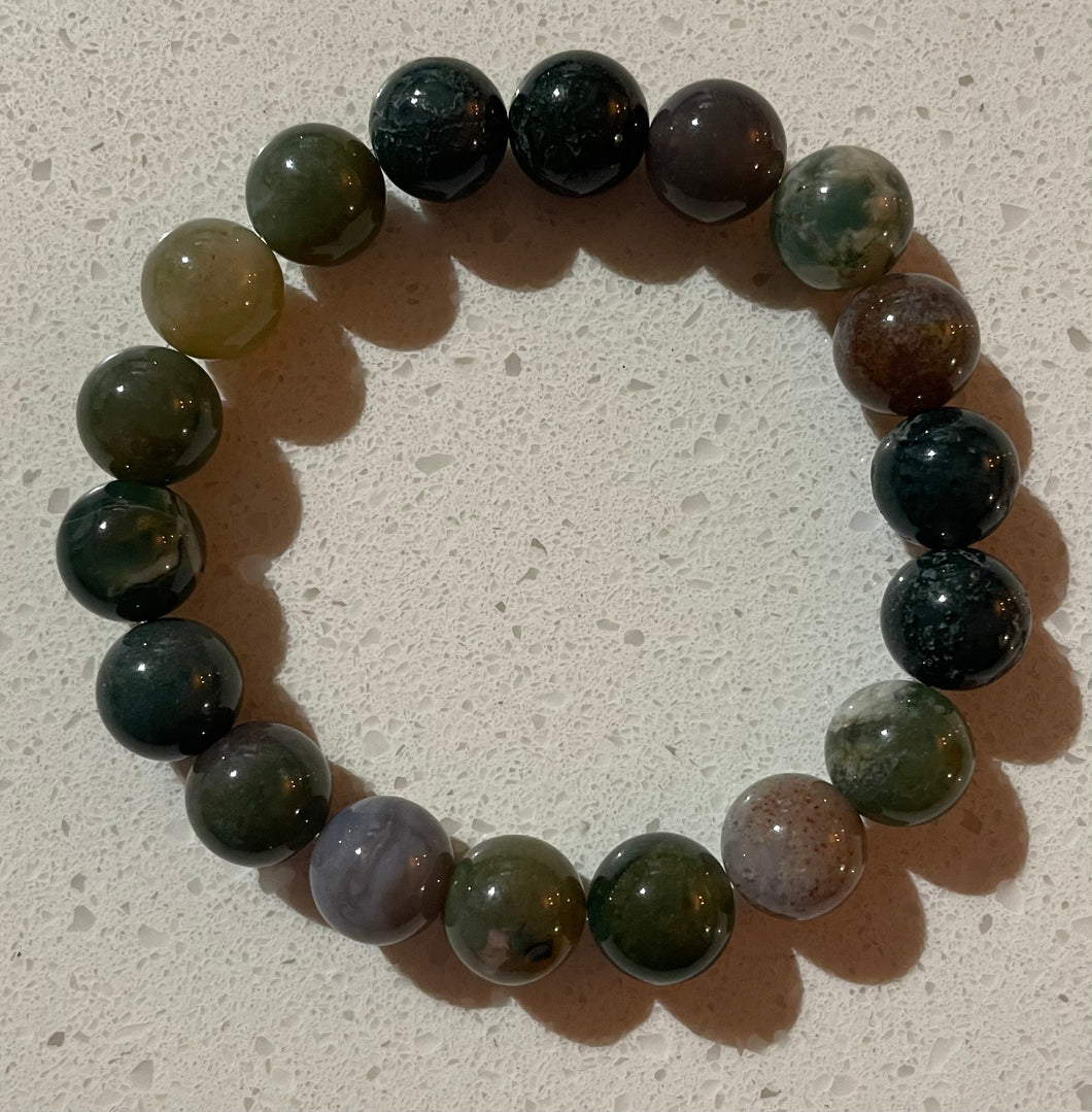 BRACELET - GENUINE AGATE STONE BEAD - GREEN MIX