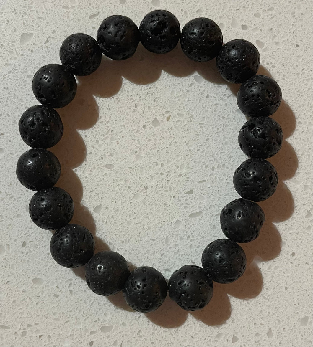 BRACELET - GENUINE AGATE STONE BEAD - BLACK LAVA