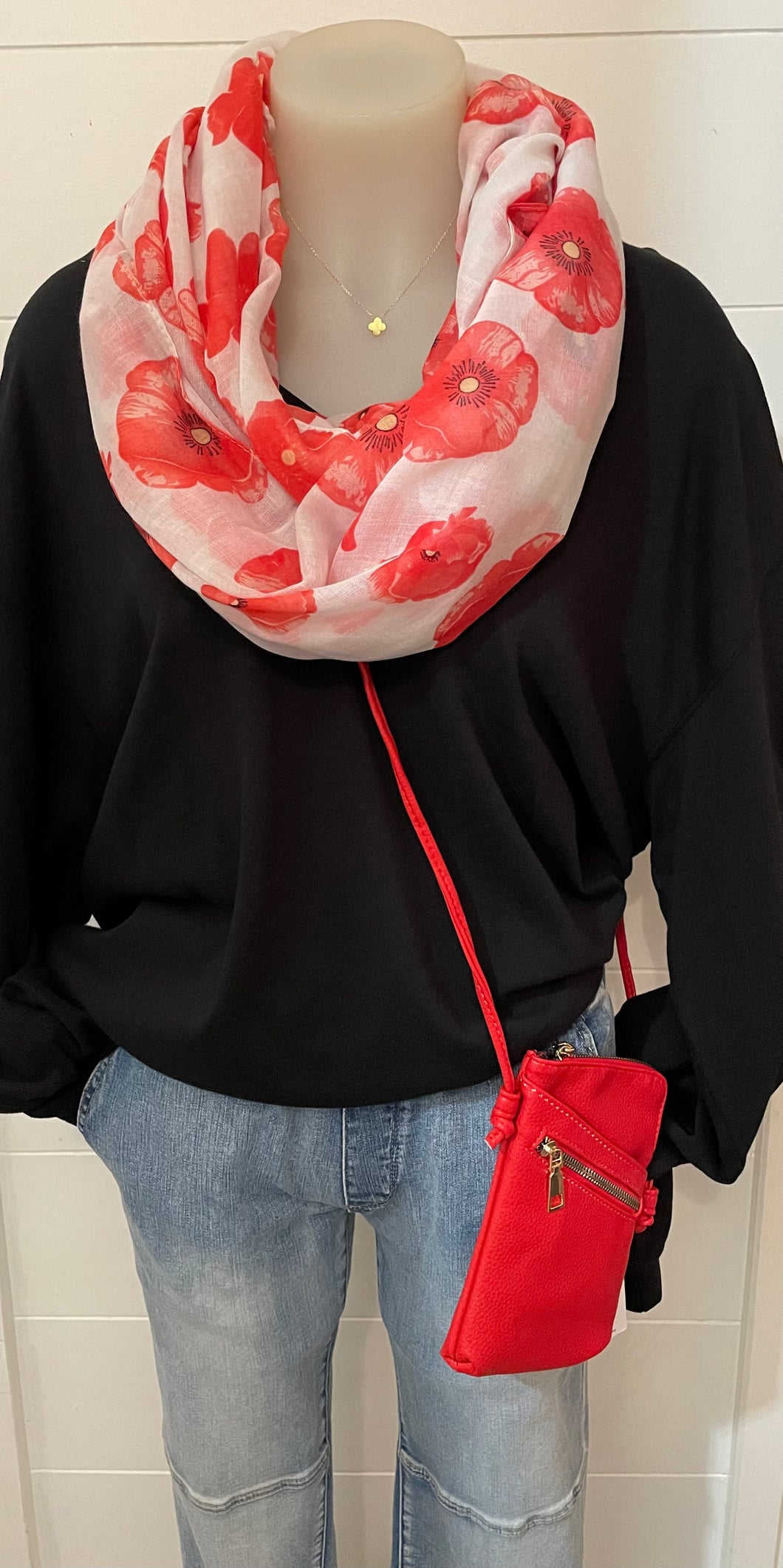 POPPY SCARF - WHITE AND RED