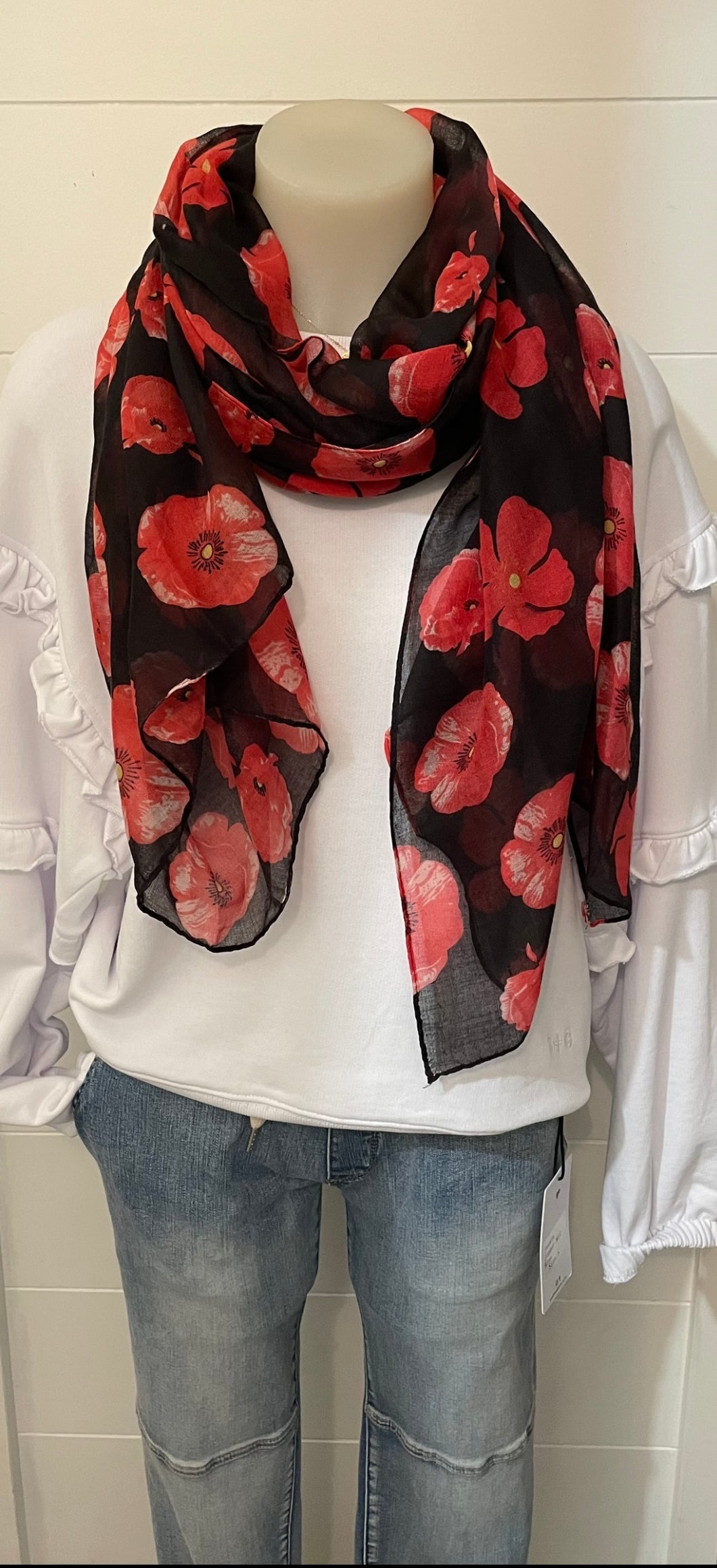 POPPY SCARF - BLACK & RED