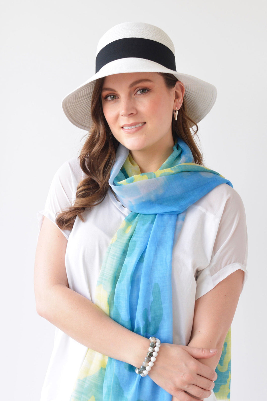 DIGITAL PRINT WATER WAVE SCARF - WHITE/LEMON/BLUE