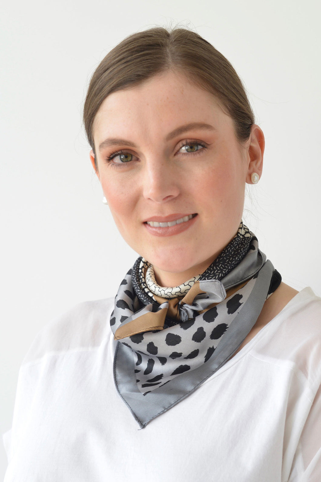 SILKY SQUARE MULTI PRINT SCARF - GREY/STONE/BLACK