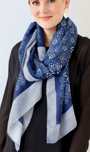 Load image into Gallery viewer, DIAMONDS WITH FINE CHEVRON BORDER SCARF - NAVY
