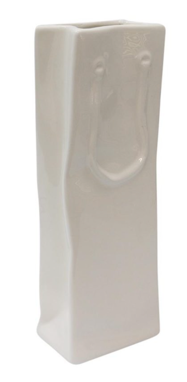 CERAMIC PAPER BAG VASE TALL - WHITE