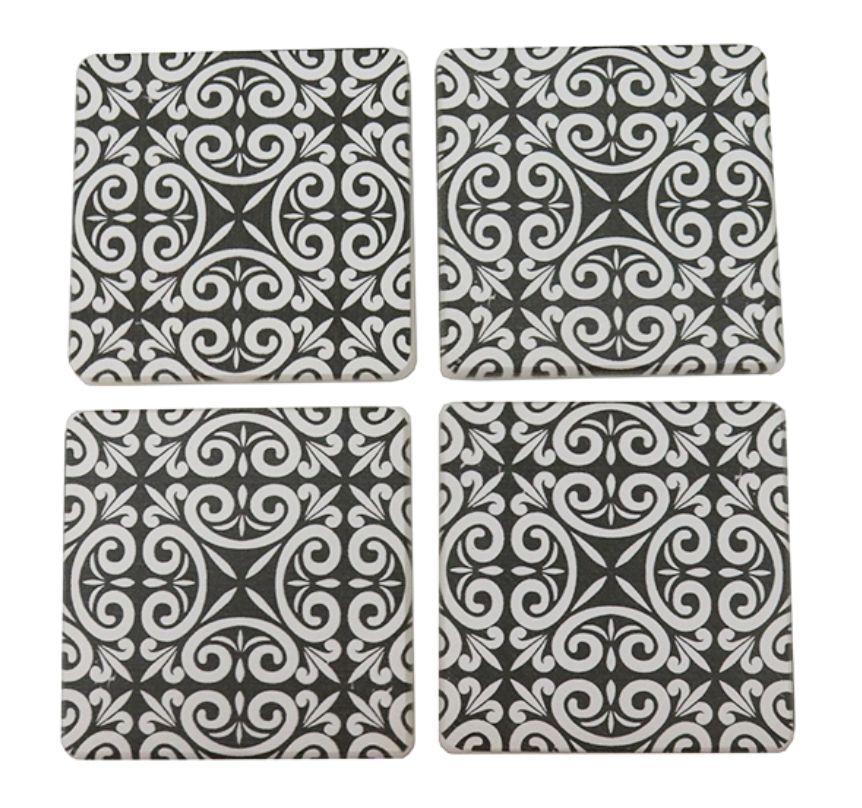 WAVE COASTERS - CHARCOAL & IVORY (SET OF 4)