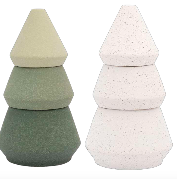 CYPRESS & FIR CERAMIC TREE STACK CANDLES & INCENSE HOLDER - GREEN